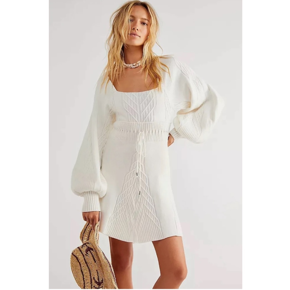 Free People Emmaline Mini Sweater Dress in White
